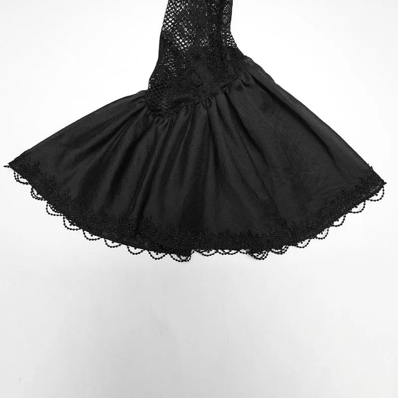 Gothic-Maxikleid für Damen mit Rüschen, Applikationen und Perlenbesatz, Hochzeitskleid