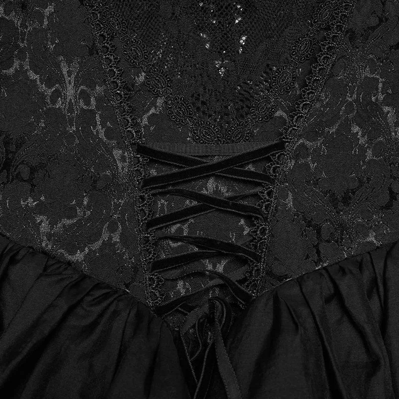 Gothic-Maxikleid für Damen mit Rüschen, Applikationen und Perlenbesatz, Hochzeitskleid