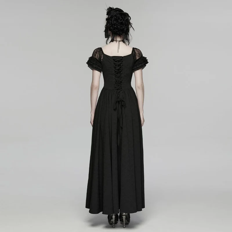 Gothic-Maxikleid mit Blumenmuster, Rüschen und schulterfreiem Schnitt, Brautkleid
