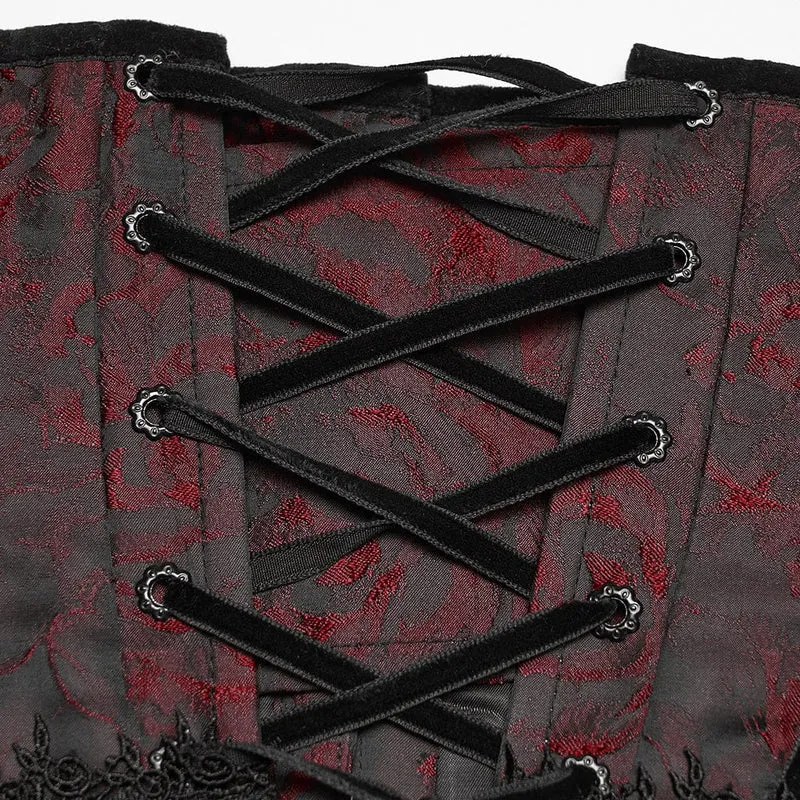 Gothic-Jacquard-Unterbrustkorsett für Damen mit Quasten, schwarz-rot