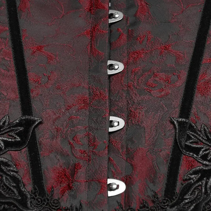 Gothic-Jacquard-Unterbrustkorsett für Damen mit Quasten, schwarz-rot