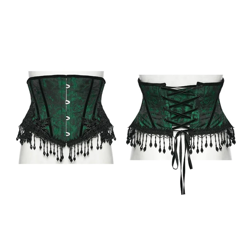 Gothic-Jacquard-Unterbrustkorsett für Damen mit Quasten, schwarz-grün