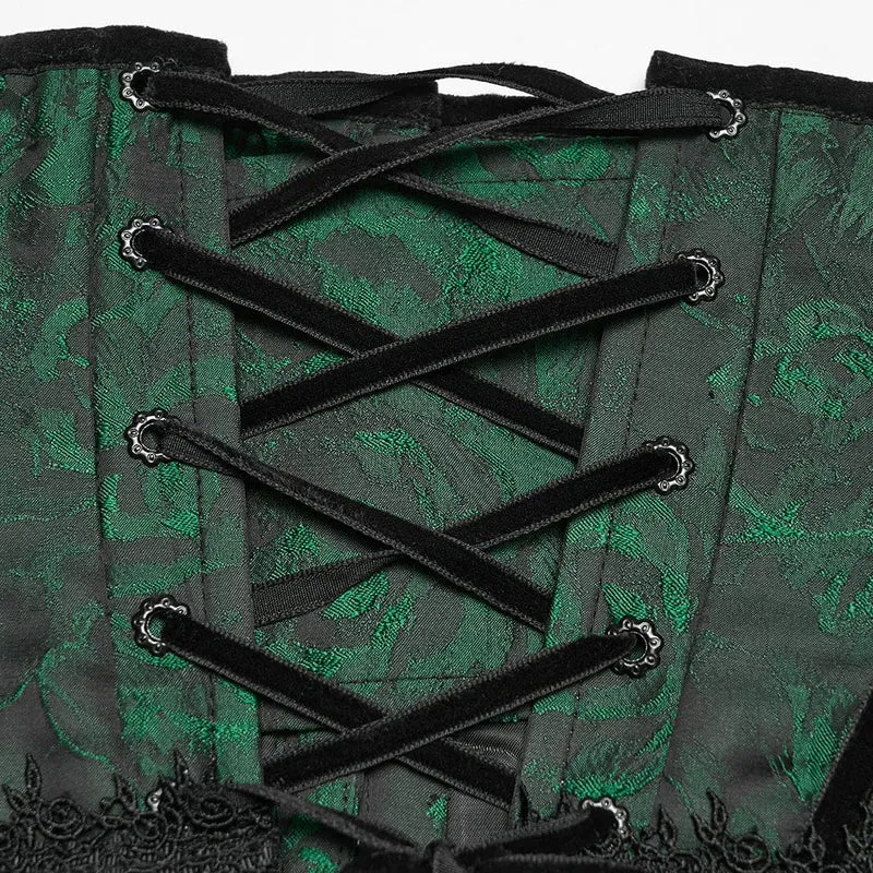 Gothic-Jacquard-Unterbrustkorsett für Damen mit Quasten, schwarz-grün