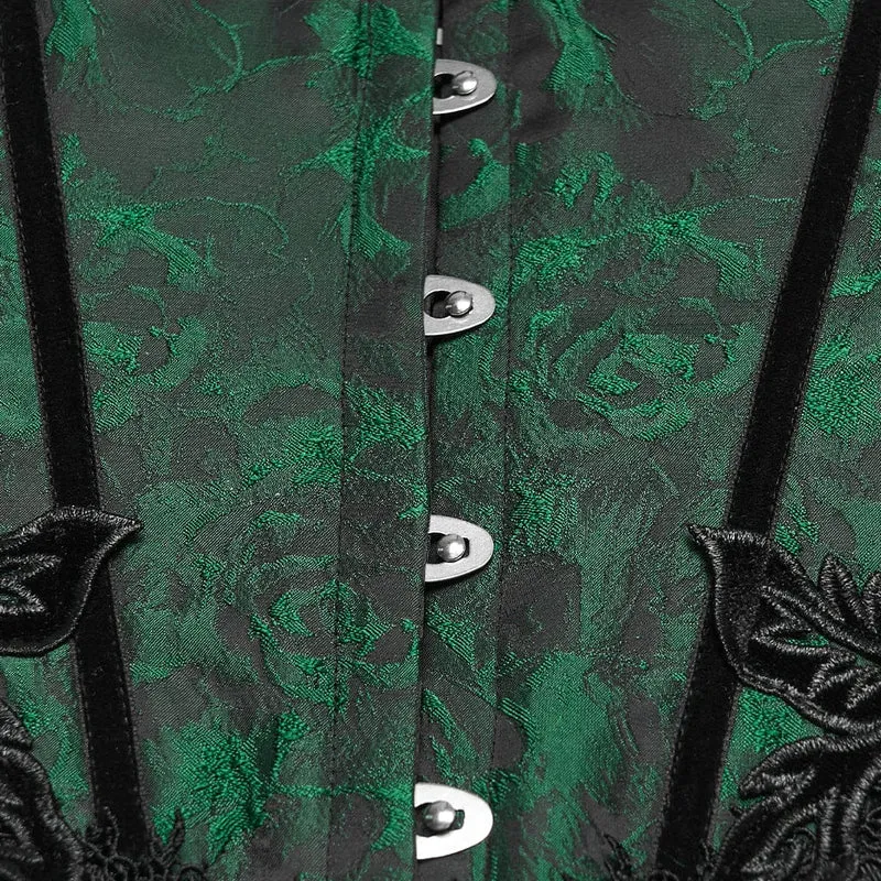 Gothic-Jacquard-Unterbrustkorsett für Damen mit Quasten, schwarz-grün