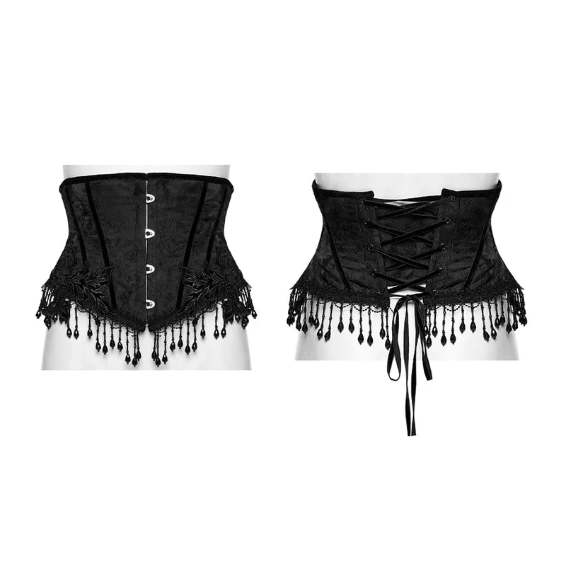 Schwarzes Gothic-Jacquard-Unterbrustkorsett mit Quasten für Damen