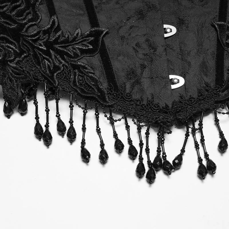 Schwarzes Gothic-Jacquard-Unterbrustkorsett mit Quasten für Damen