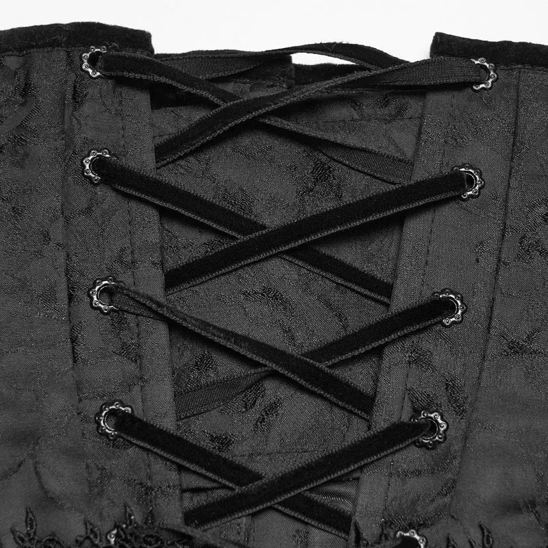 Schwarzes Gothic-Jacquard-Unterbrustkorsett mit Quasten für Damen