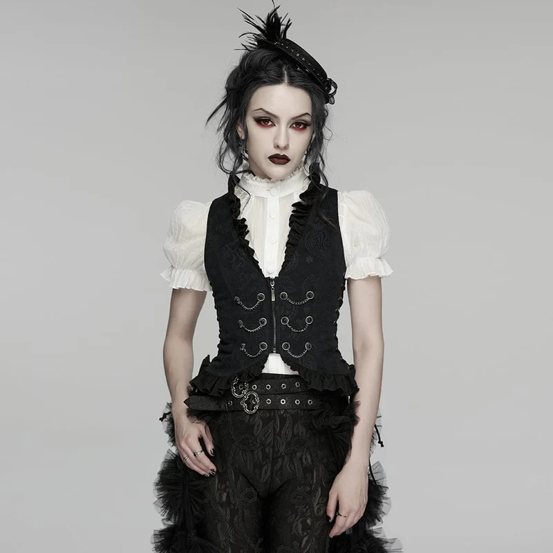 Gothic-Weste für Damen mit Rüschen und Kordelzug