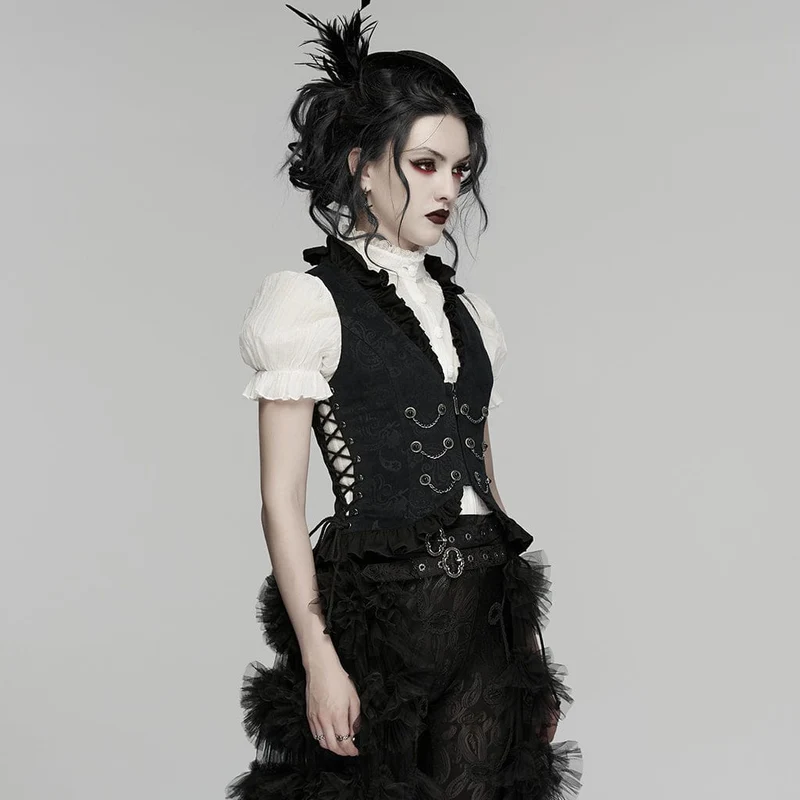 Gothic-Weste für Damen mit Rüschen und Kordelzug