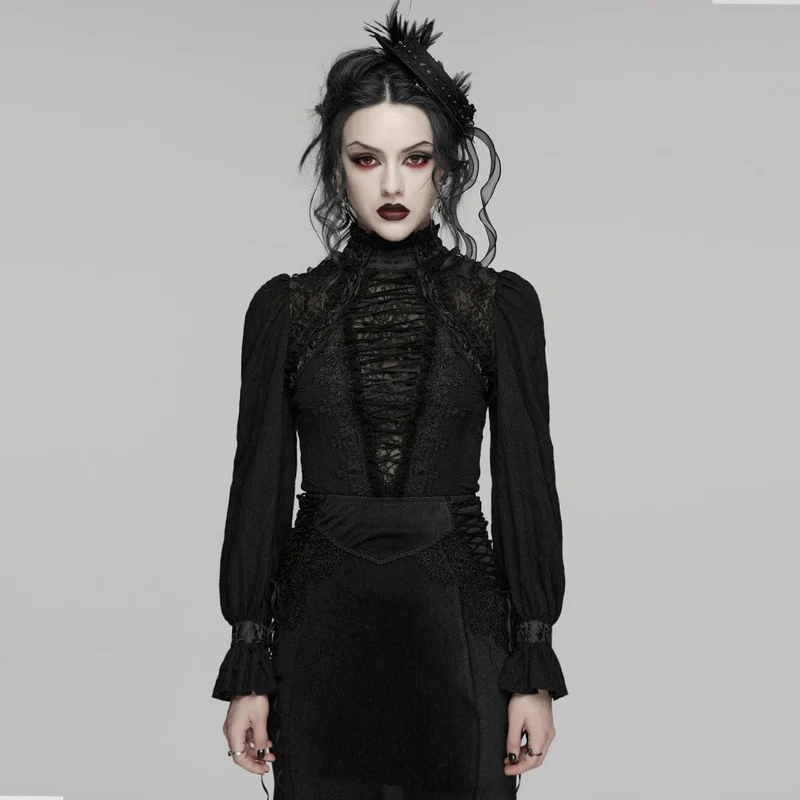 Gothic-Spitzenpullover für Damen, langärmelig