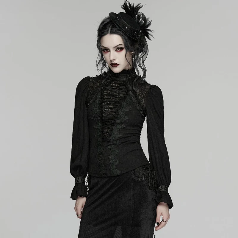 Gothic-Spitzenpullover für Damen, langärmelig