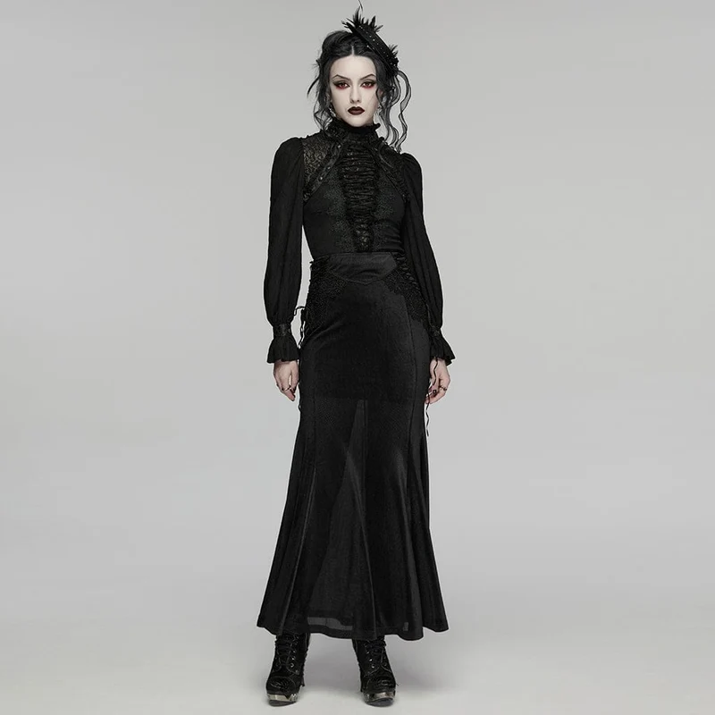 Gothic-Spitzenpullover für Damen, langärmelig