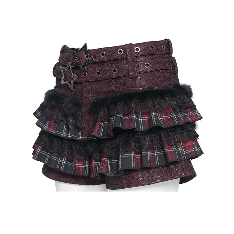 Damen Grunge Star Layered Plaid Falbala Shorts
