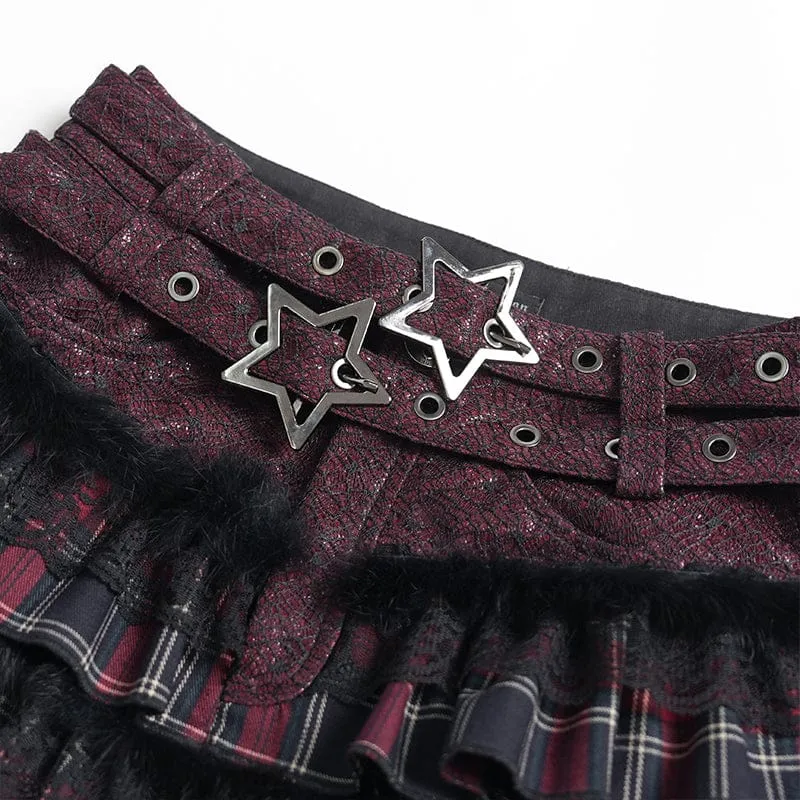 Damen Grunge Star Layered Plaid Falbala Shorts