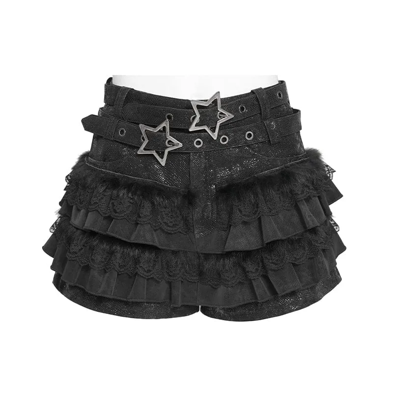 Grunge-Sternen-Lagen-Falbala-Shorts für Damen
