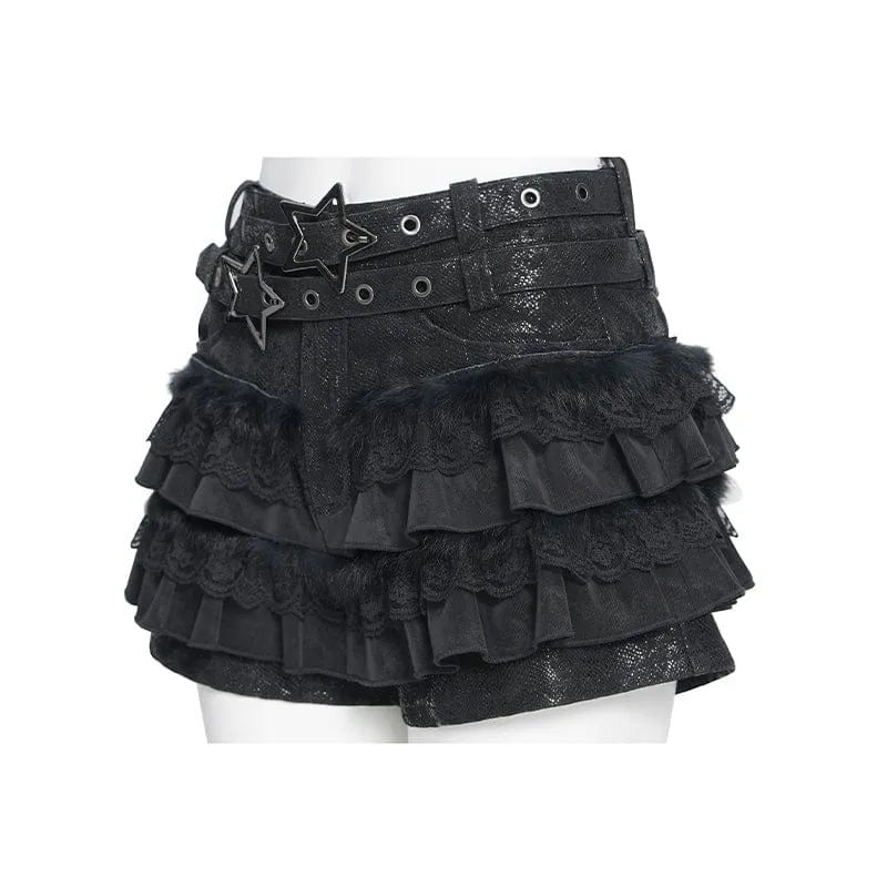 Grunge-Sternen-Lagen-Falbala-Shorts für Damen