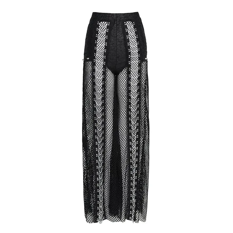Punk-Nieten-Ketten-Netzhose für Damen