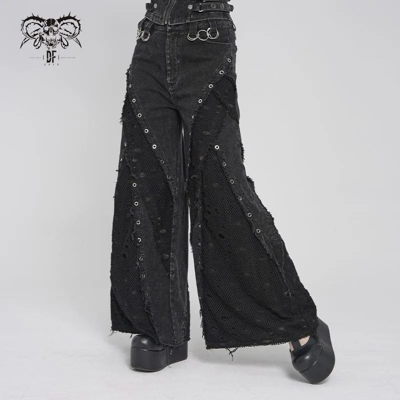 Punk-Hosen für Damen mit Ösen, Lagenlook und Rissen