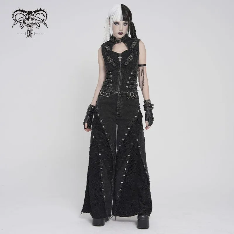 Punk-Hosen für Damen mit Ösen, Lagenlook und Rissen