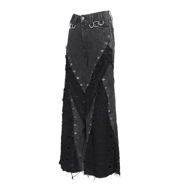Punk-Hosen für Damen mit Ösen, Lagenlook und Rissen