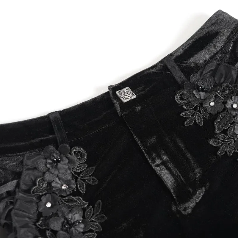 Punk-Shorts für Damen mit Blumenmuster, Rüschen und Schnürung aus Mesh