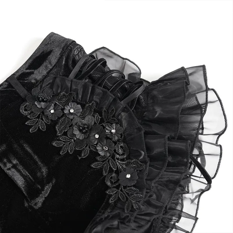 Punk-Shorts für Damen mit Blumenmuster, Rüschen und Schnürung aus Mesh