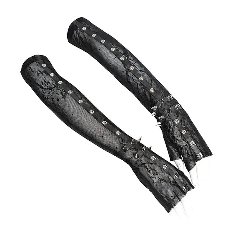 Damen-Handschuhe aus bedrucktem Mesh mit Punk-Nieten