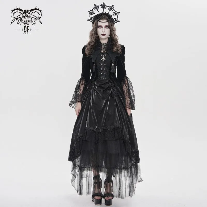 Gothic-Damenjacke mit Fledermauskragen, doppelreihigem Reißverschluss und Reißverschluss