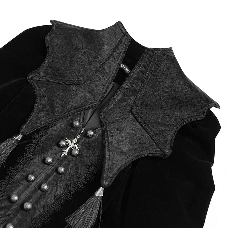 Gothic-Damenjacke mit Fledermauskragen, doppelreihigem Reißverschluss und Reißverschluss