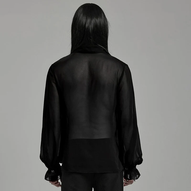 Herren-Hemd aus transparentem Chiffon mit Schnürung und Laternenärmeln im Gothic-Stil