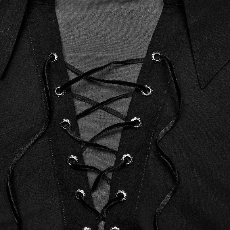 Herren-Hemd aus transparentem Chiffon mit Schnürung und Laternenärmeln im Gothic-Stil