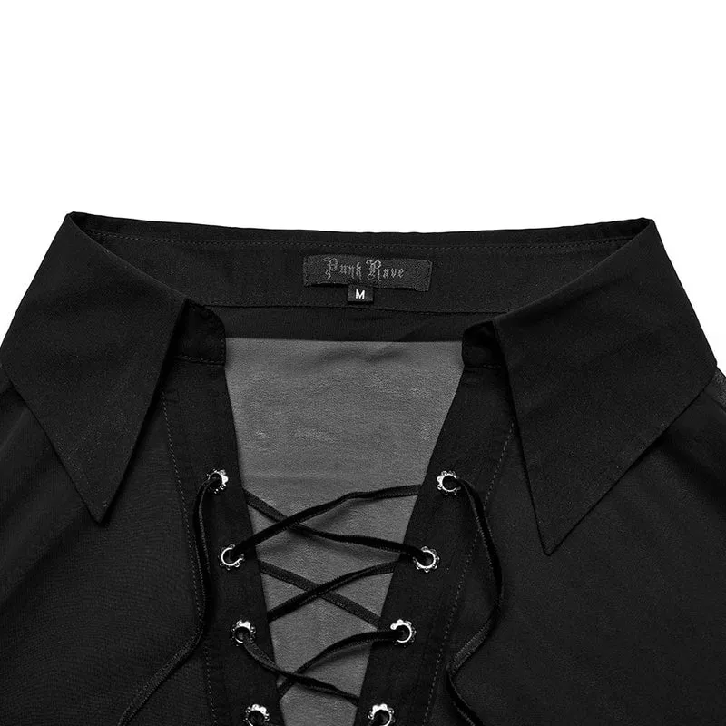 Herren-Hemd aus transparentem Chiffon mit Schnürung und Laternenärmeln im Gothic-Stil