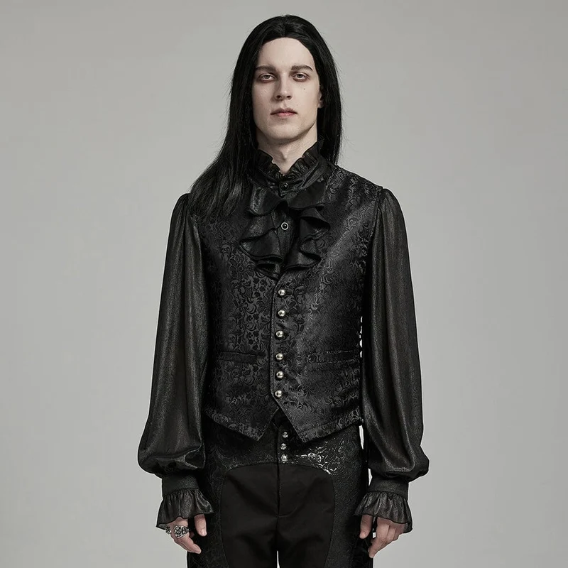 Herren-Gothic-Weste mit floralem Jacquard-Schnürmuster