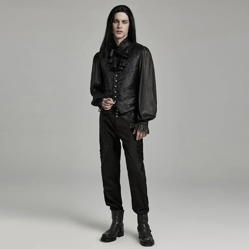 Herren-Gothic-Weste mit floralem Jacquard-Schnürmuster