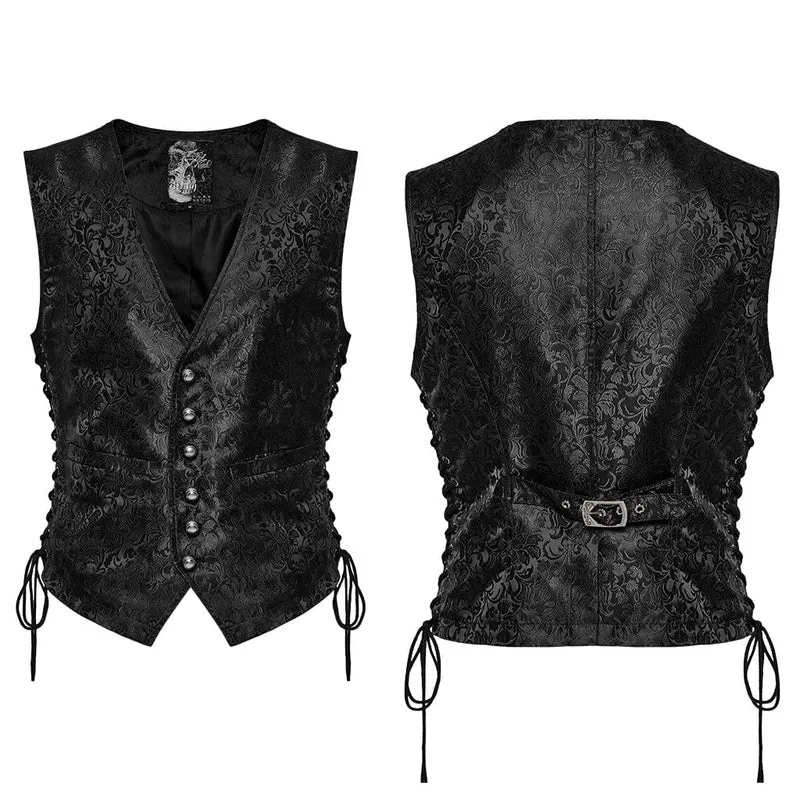Herren-Gothic-Weste mit floralem Jacquard-Schnürmuster