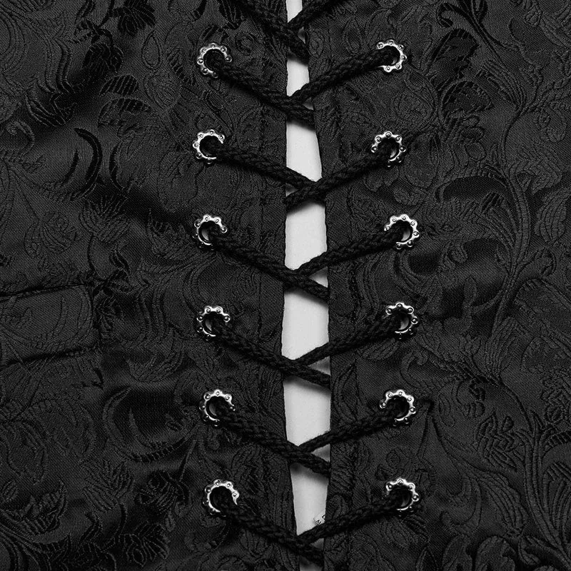 Herren-Gothic-Weste mit floralem Jacquard-Schnürmuster