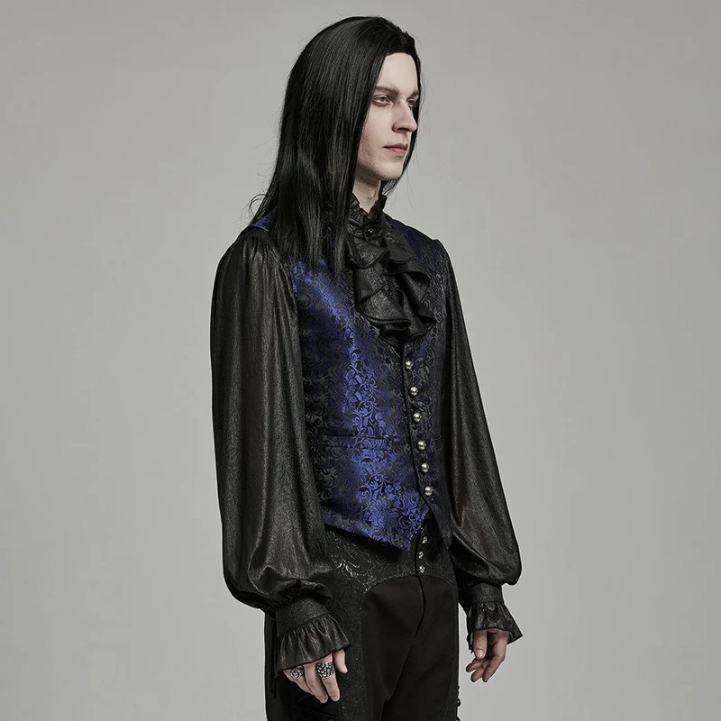 Herren-Gothic-Weste mit floralem Jacquard-Schnürmuster in Schwarz und Blau