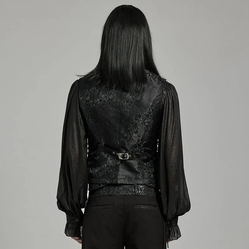 Herren-Gothic-Weste mit floralem Jacquard-Schnürmuster in Schwarz und Blau