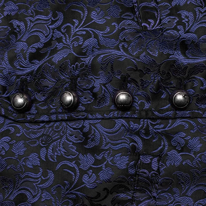 Herren-Gothic-Weste mit floralem Jacquard-Schnürmuster in Schwarz und Blau