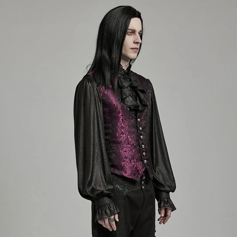 Herren-Gothic-Weste mit floralem Jacquard-Schnürmuster in Schwarz und Rot