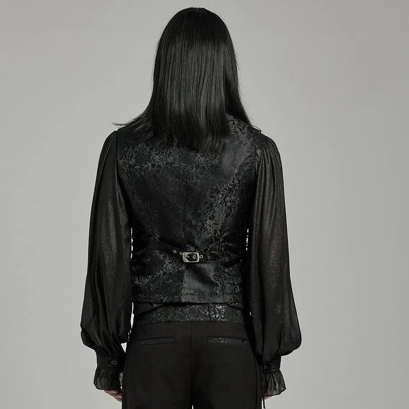 Herren-Gothic-Weste mit floralem Jacquard-Schnürmuster in Schwarz und Rot
