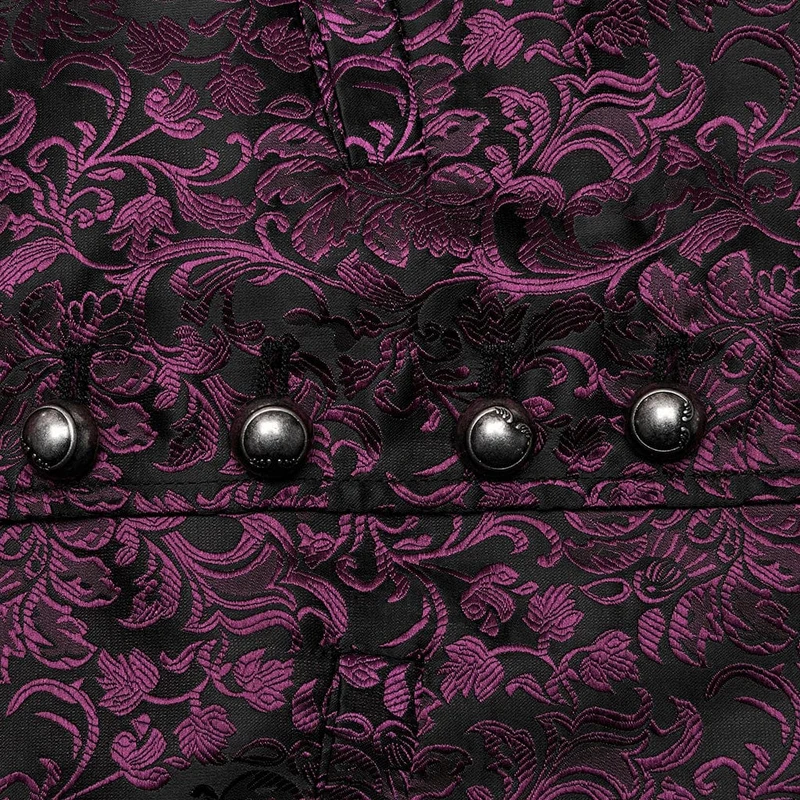 Herren-Gothic-Weste mit floralem Jacquard-Schnürmuster in Schwarz und Rot