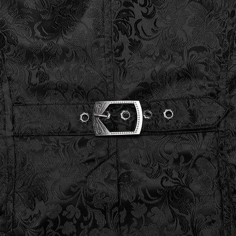 Herren-Gothic-Weste mit floralem Jacquard-Schnürmuster in Schwarz und Rot