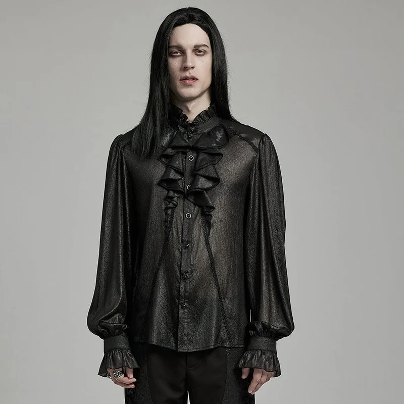 Herren-Gothic-Hemd mit Stehkragen, Puffärmeln und Rüschen