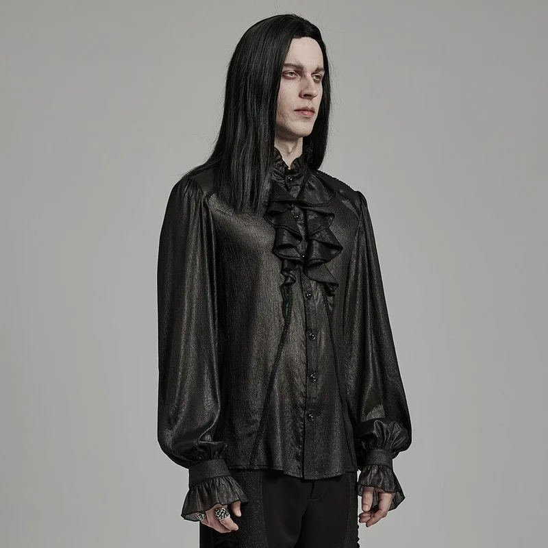 Herren-Gothic-Hemd mit Stehkragen, Puffärmeln und Rüschen
