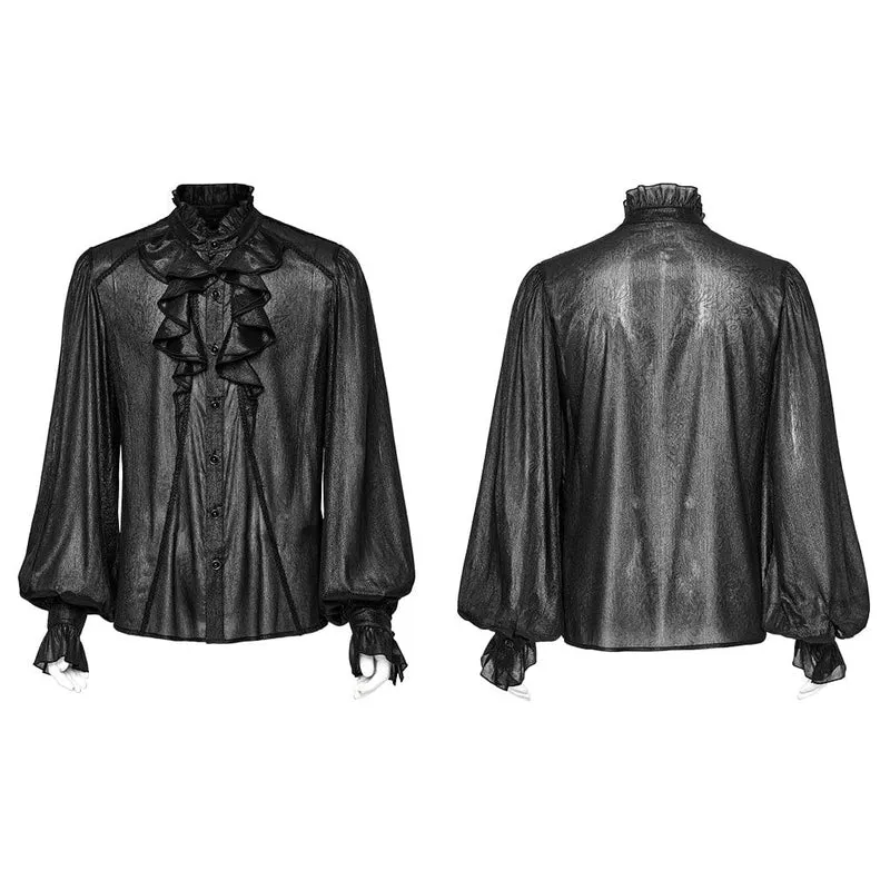 Herren-Gothic-Hemd mit Stehkragen, Puffärmeln und Rüschen
