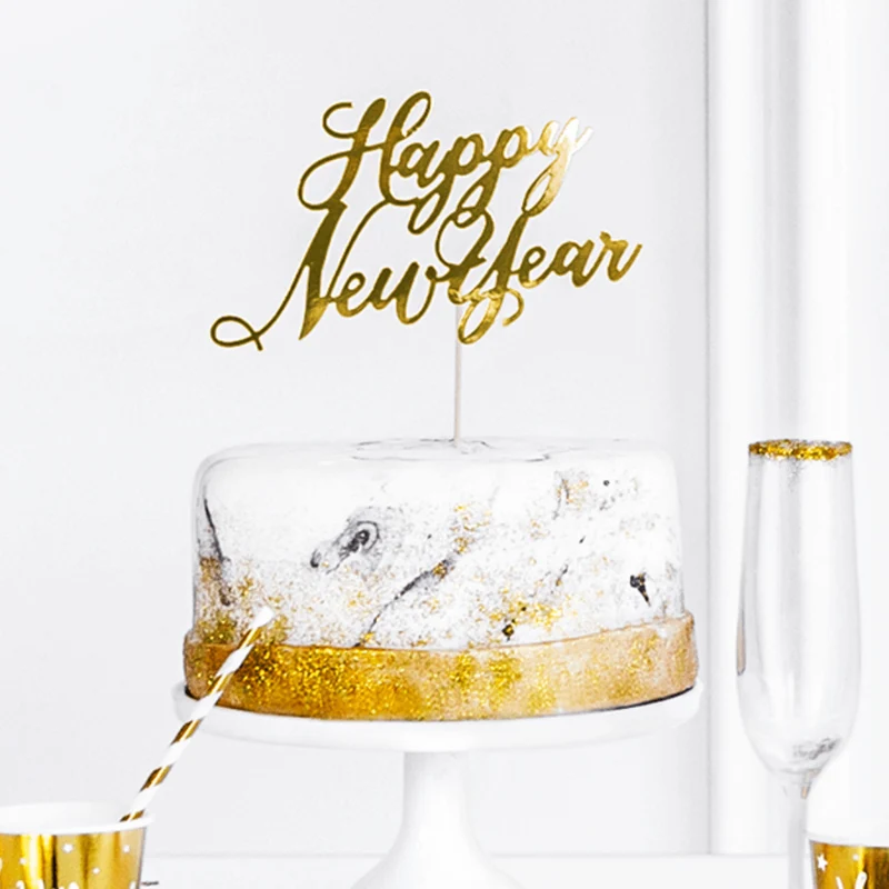 Caketopper "Happy New Year" Gold Papier
