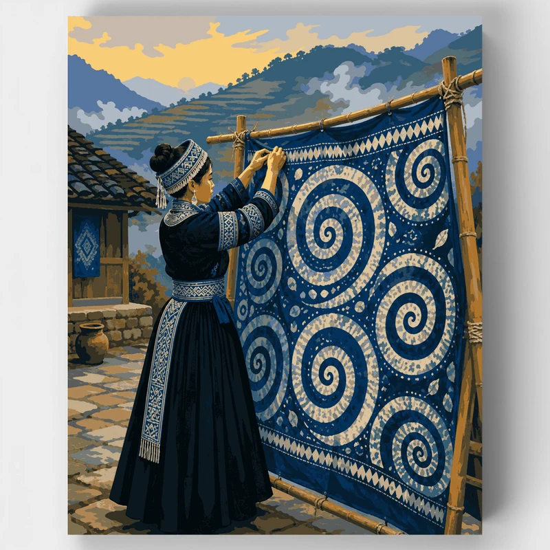 Indigo Spiral Batik - Paint by Numbers Kit