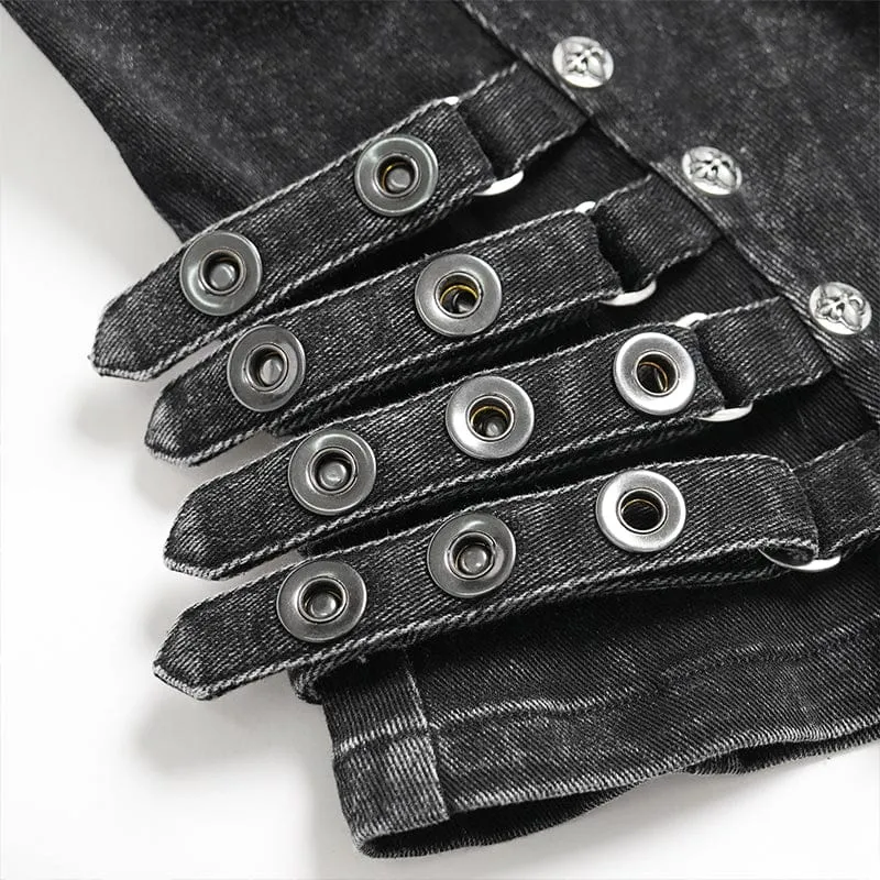 Punk-Weste für Damen mit Schnallenriemen, Reißverschluss und Cut-outs