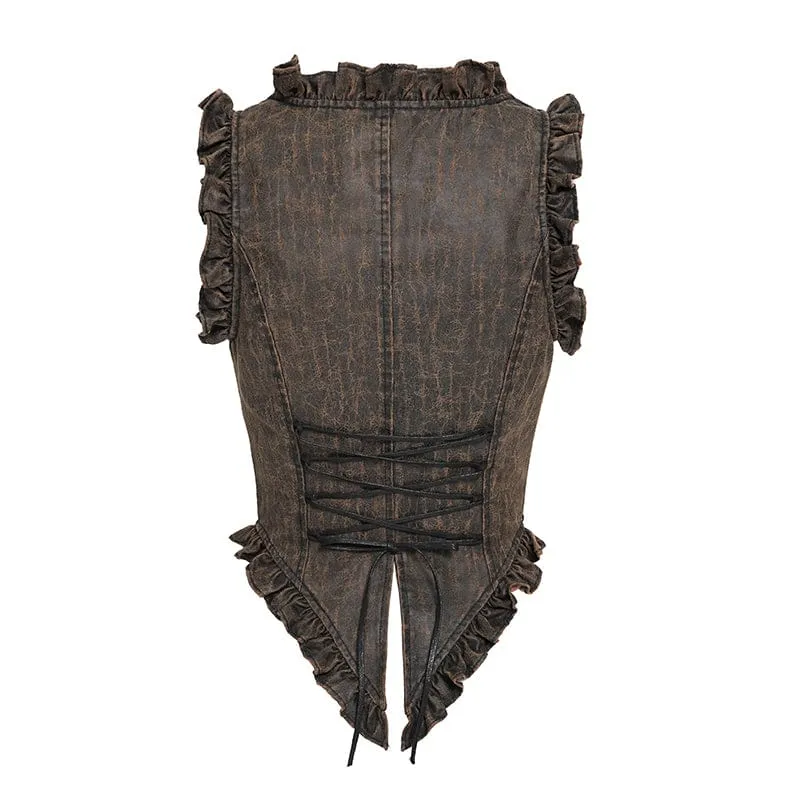 Steampunk-Weste für Damen mit Schnürung, Reißverschluss und Schwalbenschwanz-Design, Bronze